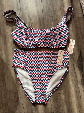 COLE High-Waist Zigzag Bikini Set in Red, White & Blue